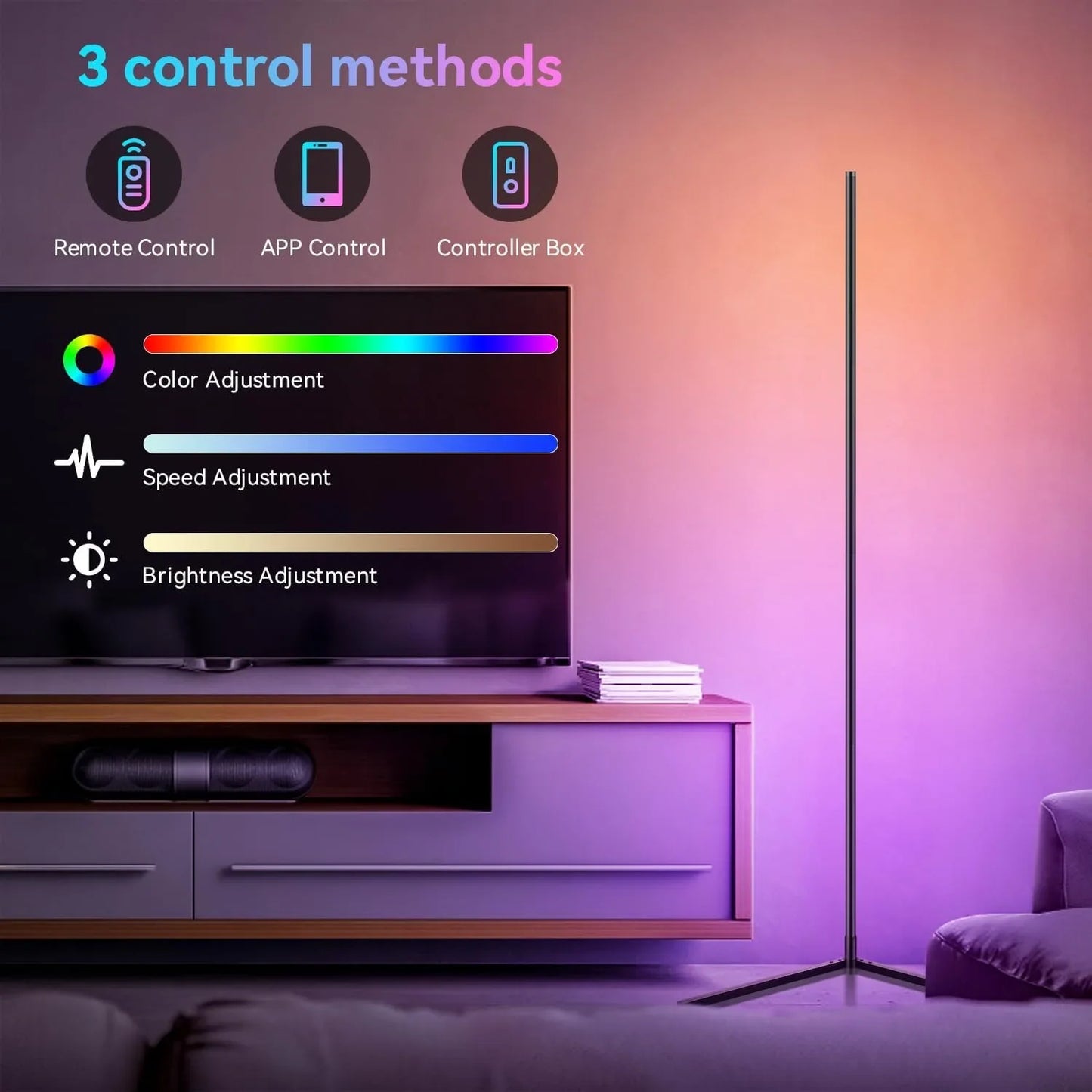 Smart Aluminum Floor Lamp RGBIC Adjustable Height Corner Ambient Light Night Light Home Decoration App Remote Control Modern
